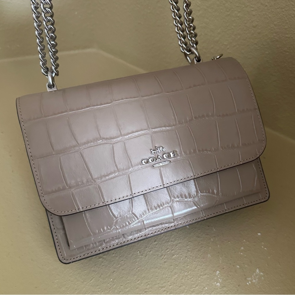 Coach Klare Beige Croc-Embossed Crossbody shoulder Bag - Picture 9 of 15